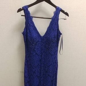 BETSY & ADAM NAVY BLUE LONG GOWN